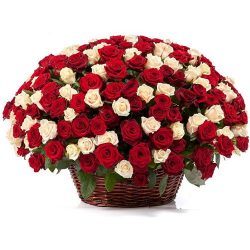 Фото товара 101 троянда мікс у кошику в Каменец-Подольском