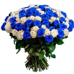 Фото товара 101 біла і синя троянда (фарбована) в Каменец-Подольском