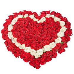 Фото товара 101 роза сердцем - красная, белая, красная в Каменец-Подольском