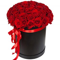 Фото товара 51 роза красная в шляпной коробке в Каменец-Подольском
