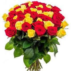 Фото товара 51 троянда: червона і жовта в Каменец-Подольском