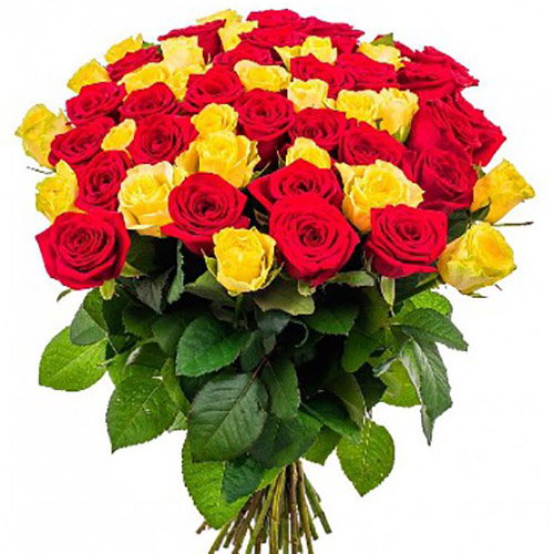 Фото товара 51 роза красная и желтая в Каменец-Подольском
