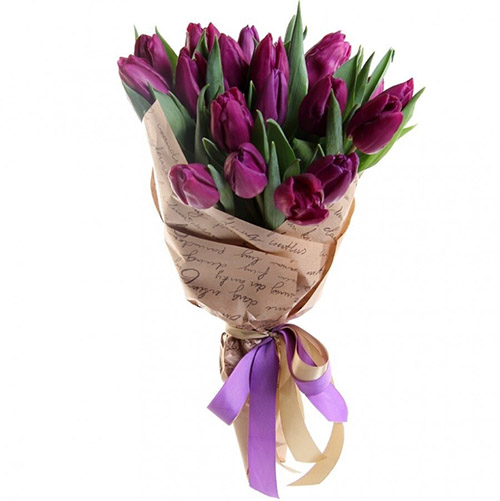 Фото товара 21 пурпурный тюльпан в крафт в Каменец-Подольском
