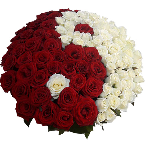 Фото товара 101 троянда "Інь-Ян" у кошику в Каменец-Подольском