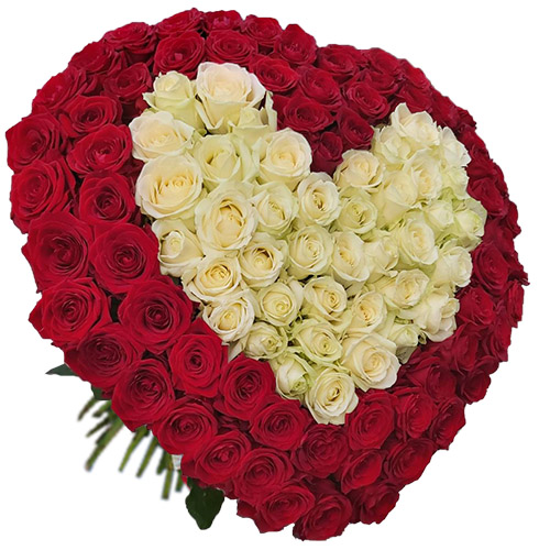 Фото товара Серце 101 троянда - червона і біла в Каменец-Подольском