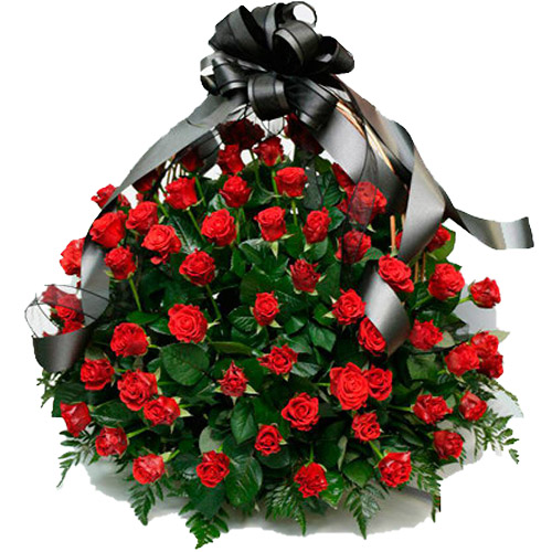 Фото товара 100 алых роз "Пламя" в корзине в Каменец-Подольском