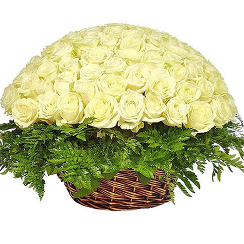 Фото товара 101 белая роза в корзине в Каменец-Подольском