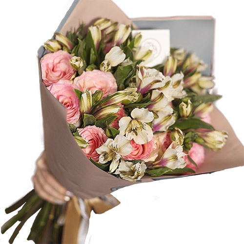 Фото товара Микс розовой розы и альстромерии в Каменец-Подольском