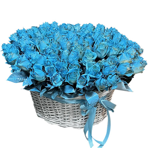 Фото товара 101 синяя роза в корзине в Каменец-Подольском