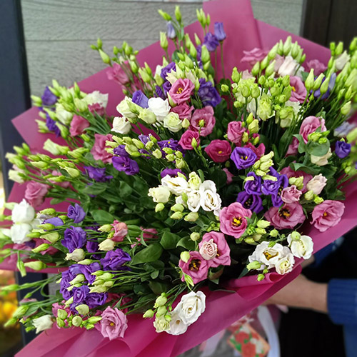 фото огромного букета из разноцветных эустом